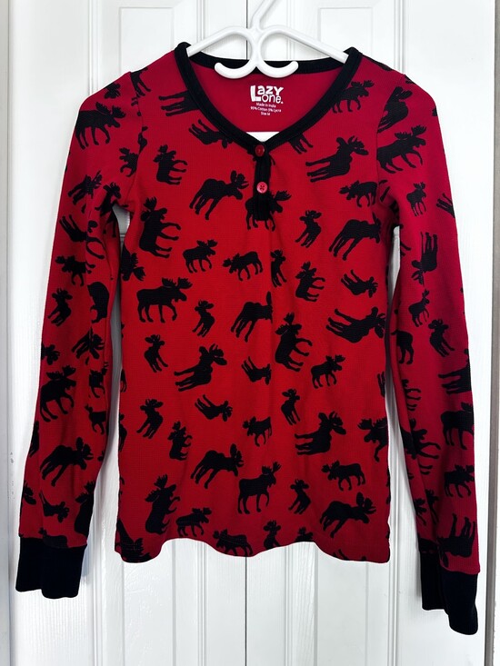 Lazy One Other - Lazy One Red Moose Pattern Thermal Pajama Top Women's Size M #13